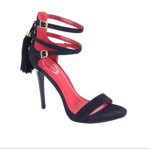 Selina Black & Red Tassle-Accent Sandals